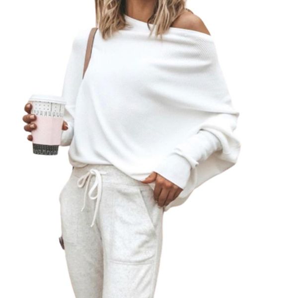 

women's t-shirt 2021 one-neckline shirt long sleeve, White