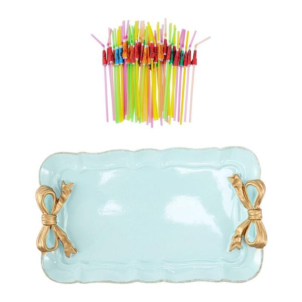 

50x umbrella parasol drinking straws, hawaiian beach cocktail & 1x wood macarons tray handmade rectangle