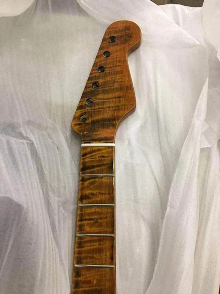 

one piece of canadian roasted flame maple electric guitar neck 21 frets maple fingerboard gloss st style part replacement 25.5 inch length