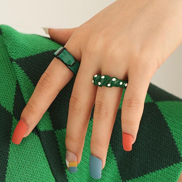 

wedding rings ins fashion geometric green cartoon wave point handmade drip glazed open ring for women girls jewelry accessories, Slivery;golden