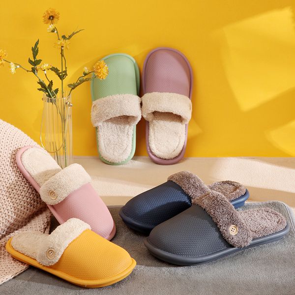 

winter cotton slippers women can disassemble and wash household warm couples indoor plush home, Black