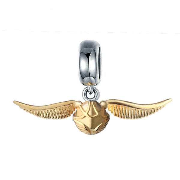 Golden Wings Snitch 100% 925 Sterling Silver Cute Beads Golden Charms Fit Autentico Pandora Bracciali Gioielli Q0531