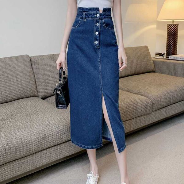 

summer casual women high waist split buttocks denim skirt 210531, Black
