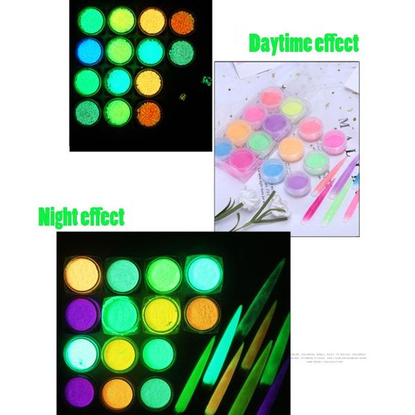 

nail glitter diy art luminous powder 12 color fluorescent set, Silver;gold