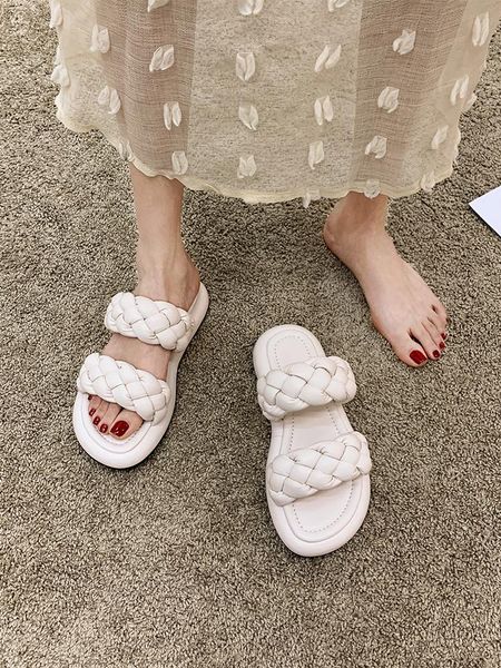 

slippers women's fashion summer 2021 new woven low-heel non-slip waterproof comfortable shoes, Black