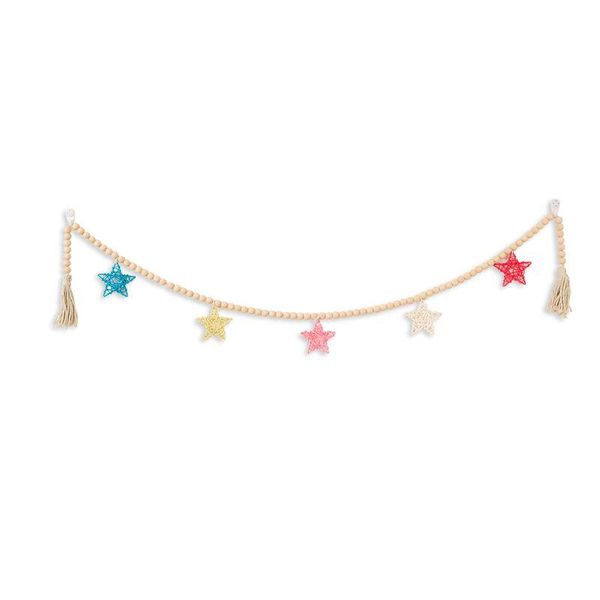 

decorative objects & figurines handmade woven bohemia wood bead garland with rattan stars nursery decoration farmhouse wall hanging decor