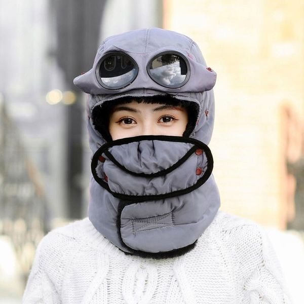 

2021 new winter fashion men women ski mask casual knit hat men plus velvet thick warm beanie cap outdoor windproof cold hats #t3, Black