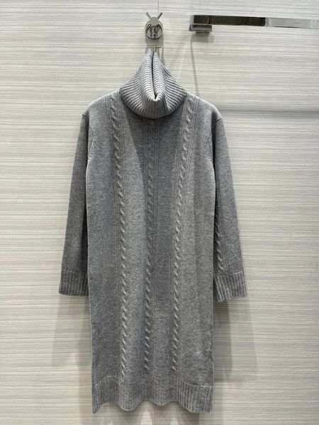 

autumn and winter high collar linen cashmere dress, White