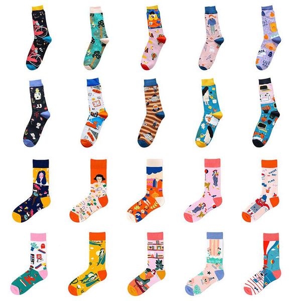 

men's socks print hip hop women printing casual cartoon, Black