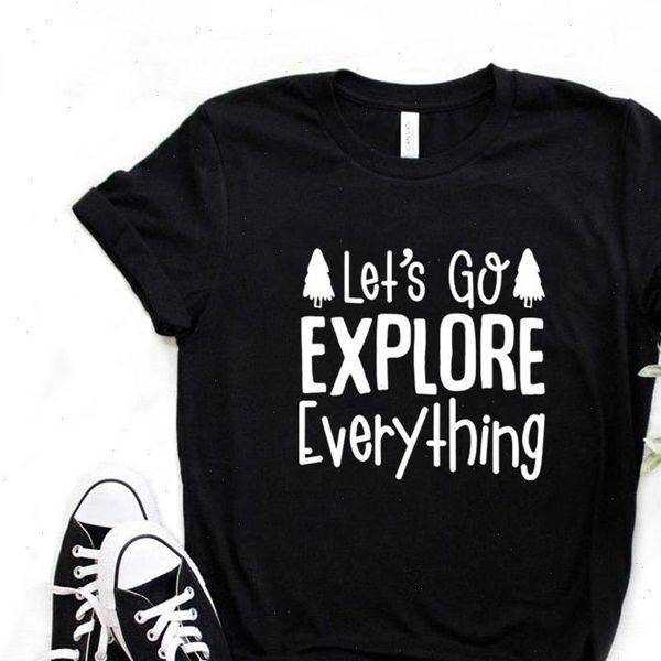 

women t shirt lets go explore print tshirt women short sleeve o neck loose t shirt ladies causal tee shirt clothes, White