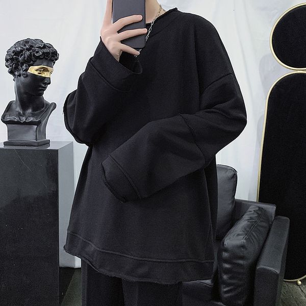 

2021 cotton men's fashion solid color o-neck sweatshirt men streetwear autumn winter oversize hoodie mens hoody gl8n, Black