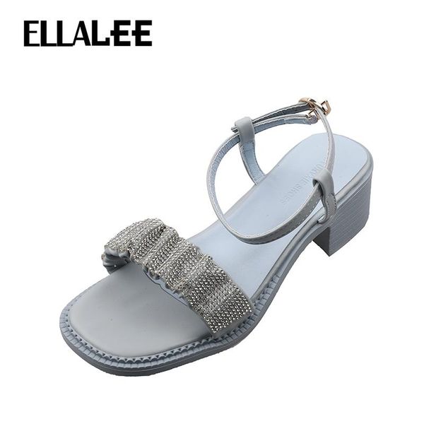 

sandals ellalee women shoes 2021 summer heels square heel back strap female crystal sequined sweet lady shoe, Black