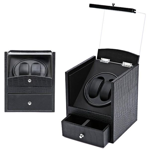 

watch boxes & cases 2+2 leather black automatic winder machine storage box battery mechanical jewelry display cabinet motor winding collecti, Black;blue