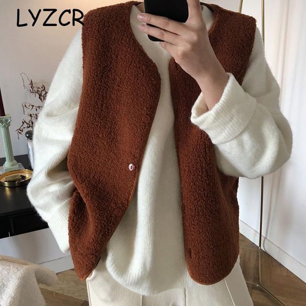 

women's vests fleece sleeveless jacket women winter 2021 lamb cashmere vest for woolen cardigan female big, Black;white