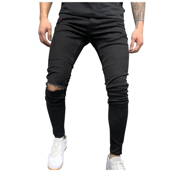 

men's jeans men draped striped denim hole autumn winter vintage-wash hip hop work trousers pants pencil man, Blue