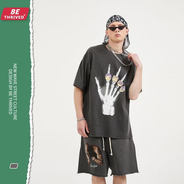 

be men's wear - 2021 summer new champion ring printed short sve high street trendy t-shirt for men, White;black