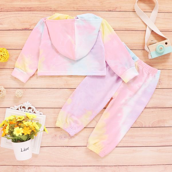

1-6 years autumn outfit girls tie-dyed long-sleeves hoodie +girl high elastic-waist leisure pants boys 2pcs set boy hoody, White