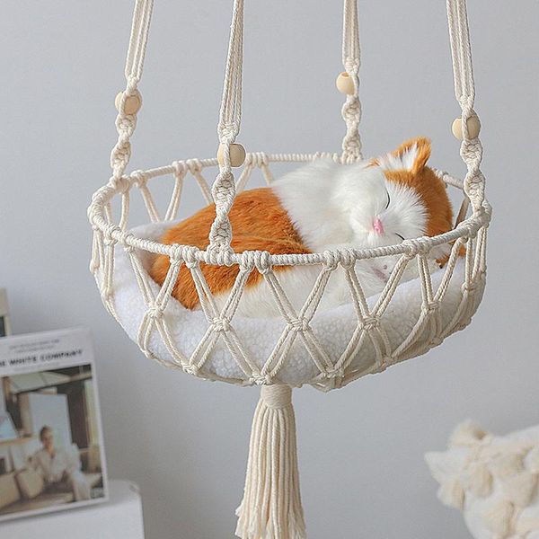 

cat beds & furniture large macrame hand-woven hammock basket fruit hanging household pet dog swing net bag gift