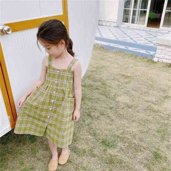

girls dress summer korean style fashion plaid group girl sling p4626 210622, Red;yellow