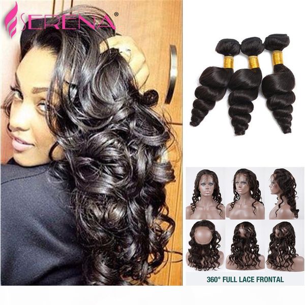 

360 lace frontal with bundle pre plucked loose wave with closure 360 frontal with bundles body wave brazilian body wave closure, Black;brown