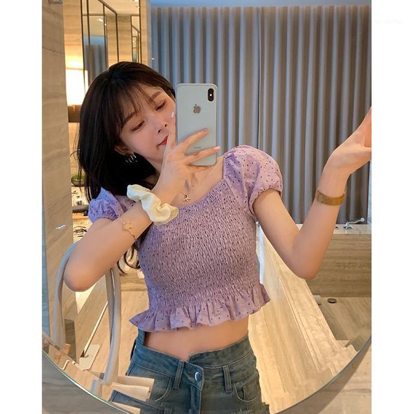 

women's blouses & shirts mishow 2021 summer ruffle women puff sleeve square neck short blouse female pleated clothing mx20b43361, White