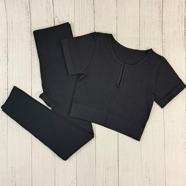 

yoga outfit ribbed sporty clothing women's sportswear fitness sets high waist sports leggings bra seamless gym suits workout set