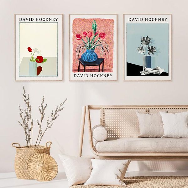 

paintings david hockney still life prints museum exhibition poster flower canvas painting bright colors home kids room wall decor