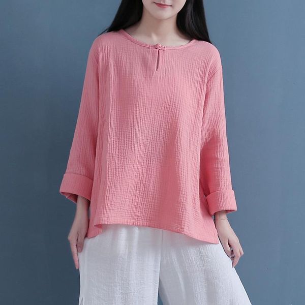 

women's blouses & shirts women autunm 2021 vintage linen cotton long sleeve plus size clothing 6xl 7xl 8xl, White