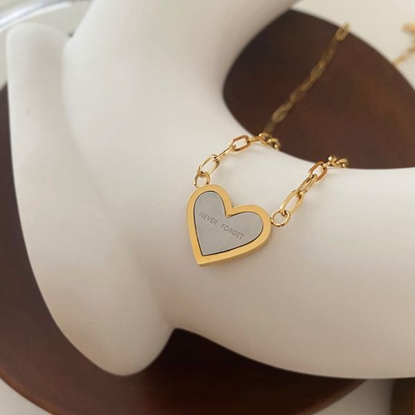 

classic designer's never forget engraved titanium steel heart pendant necklace, Silver
