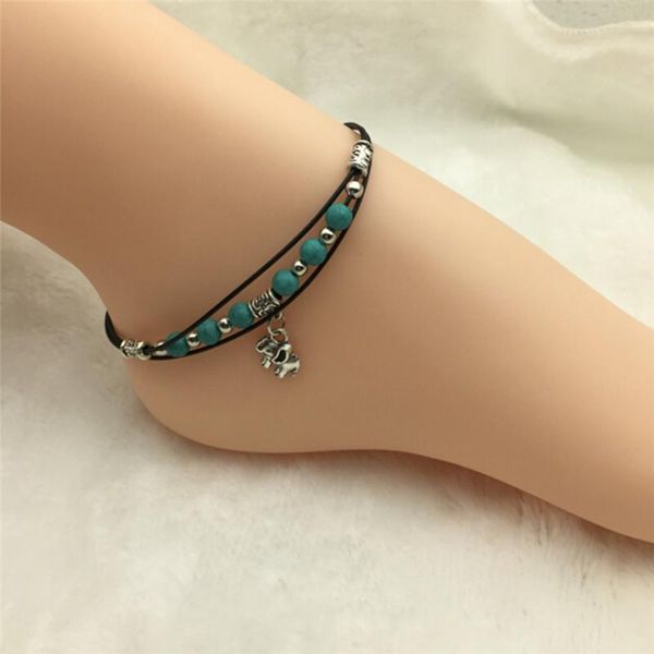 

anklets 1pc tibetan elephant pendant beads anklet foot leather chain ankle bracelet beach jewelry, Red;blue