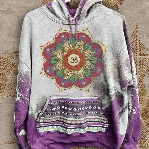 

women's hoodies & sweatshirts gray purple tie dye boho floral vintage sweatshirt plus size women long sleeve fashion streetwear clothe, Black
