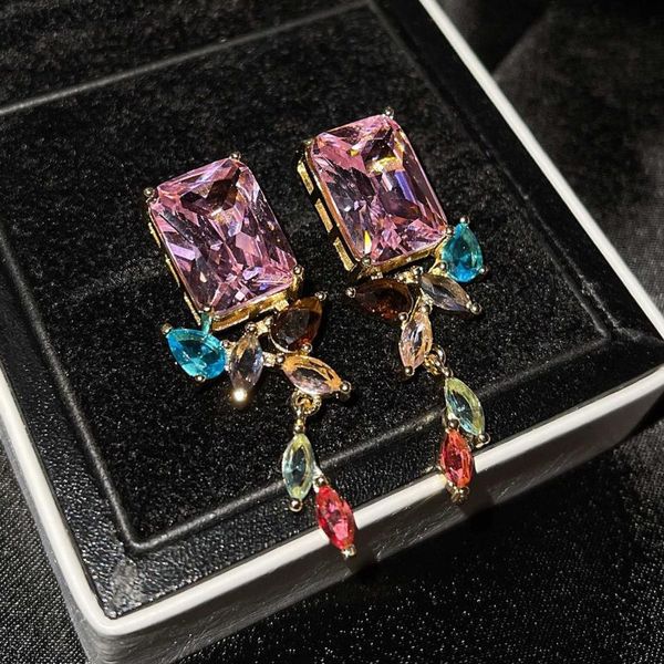 

dangle & chandelier fashion exquisite square zircon earrings color drop crystal gold plated charm women jewelry anniversary gift, Silver