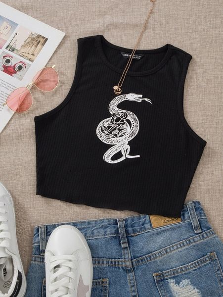 

snake and floral print tank 12rd#, White
