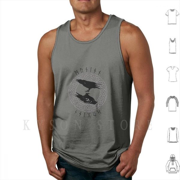 

muninn mono knotwork tank vest 100% cotton huginn odin raven rune runic norse hugin munin, White;black
