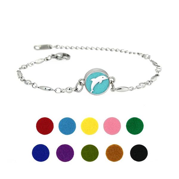 

charm bracelets dolphin 12mm diffuser chain bracelet for women stainless steel jewelry adjust essential oil perfume bangle lock, Golden;silver