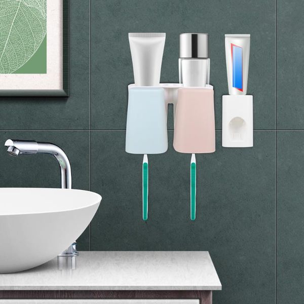 

bath accessory set toothbrush toothpaste storage with dispenser suspension rack