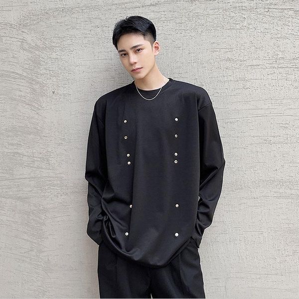 

men's hoodies & sweatshirts autumn fashion multi-metal buckle decorated long sleeve loose pullover sweatshirt harajuku streetwear hip h, Black