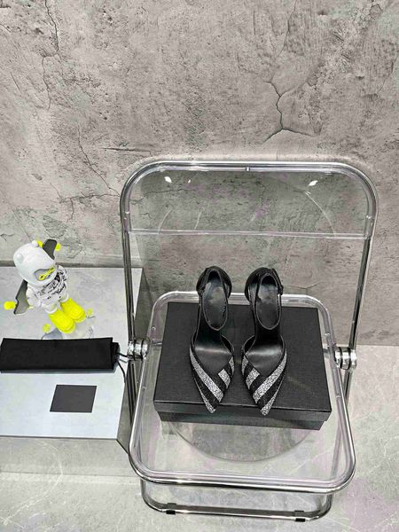 

2022 spring new shallow temperament side hollow single shoes female high-heeled pointed striped full rhinestone stiletto shoes sandals, Black