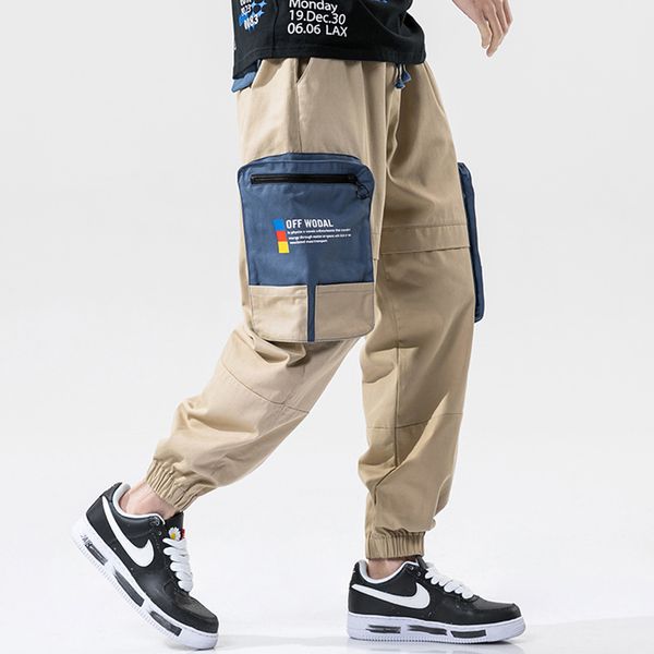 

2021 new cargo pants men streetwear joggers hip hop sweatpants harajuku multi pockets drawstring plus size jogging casual male trousers 46sq, Black