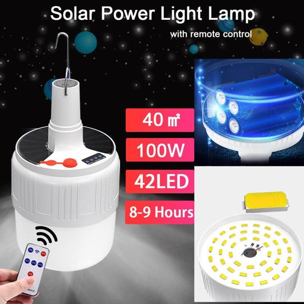 

portable lanterns 42led solar power lamp camping light bulb for outdoor 5 modes emergency with remote controller