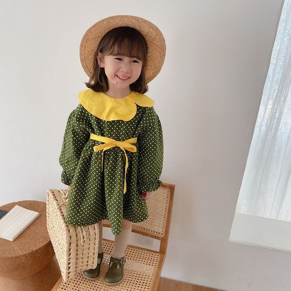 

2021 toddler girls kids clothes new autumn plush yellow collar party es for girl lantern sleeve stars cute princess p3yw, Red;yellow
