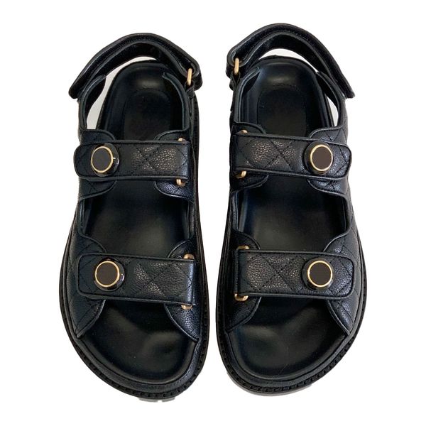 

chan designer women sandals womens slides crystal calf leather casual shoes quilted platform summer beach slipper 35-42 with box xahk, Black