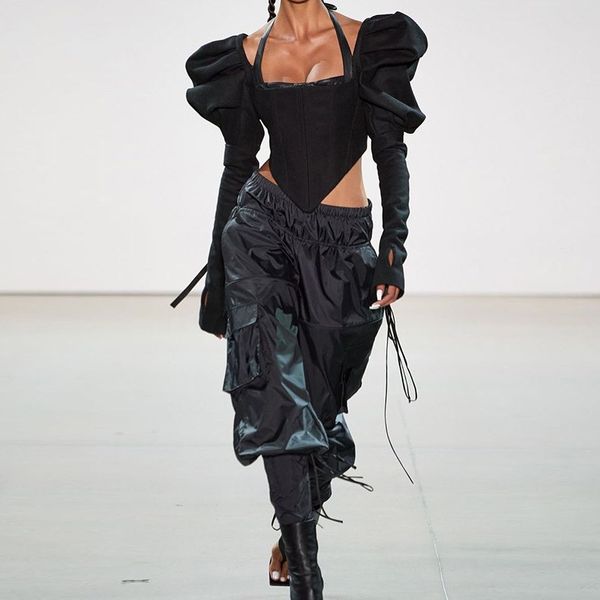 

black corset crop vintage square neck back zipper puffy long sleeve shirts for women goth blouse c85-ce27, White