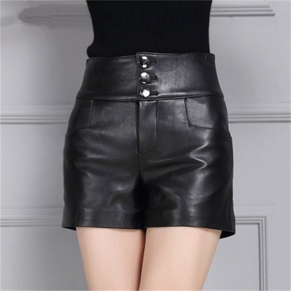 

2021 high-waisted thin leather shorts for female ks45 le0i, White;black