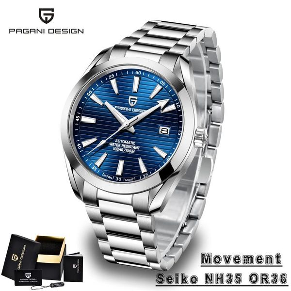 

wristwatches pagani design 2021 business luxury watches stainless steel 100m waterproof men's nh35 or36 mechanical automatic watch, Slivery;brown