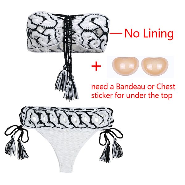 

bandeau tassel bikinis 2019 woman crochet swimsuit female thong swimwear bathing suit women bathers micro bikini, Black