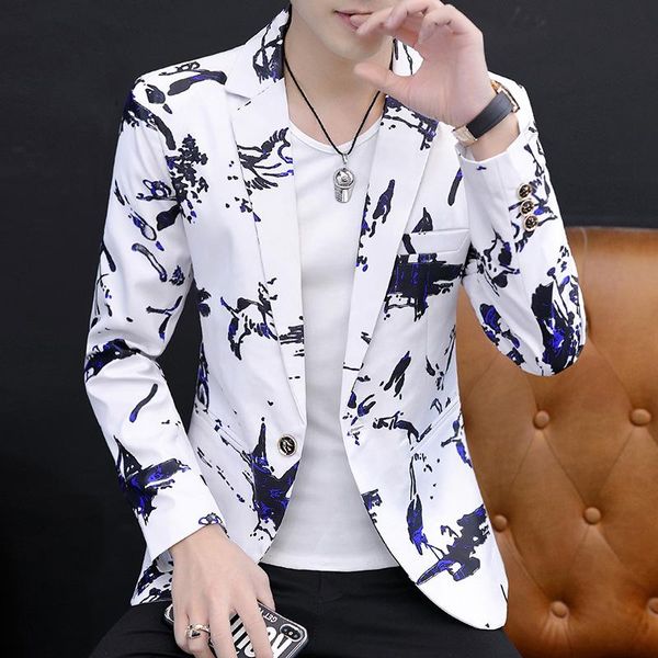 

men's suits & blazers floral print blazer jacket men korean trend streetwear mens clothing casual suit coat male slim fit masculino, White;black