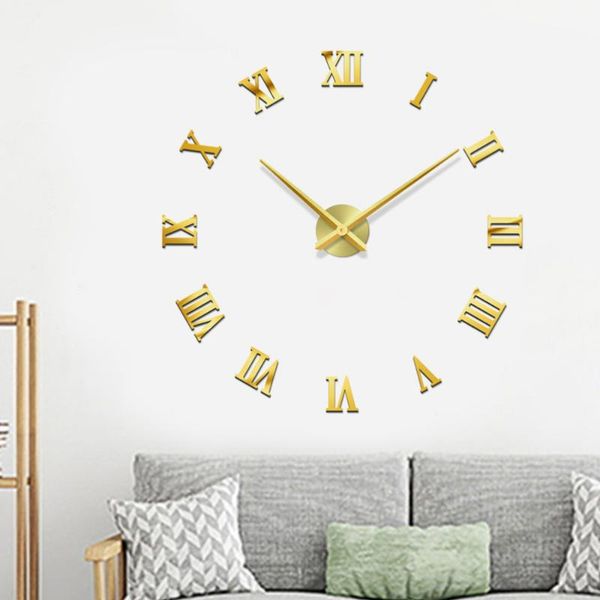 

frameless wall clock golden large round acrylic wall clock diy decor for living room without battery