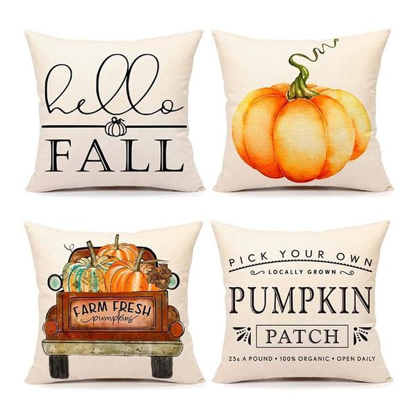 

pillow case fall decor covers 18x18 set of 4 farmhouse decorations autumn throw cushion for home couch