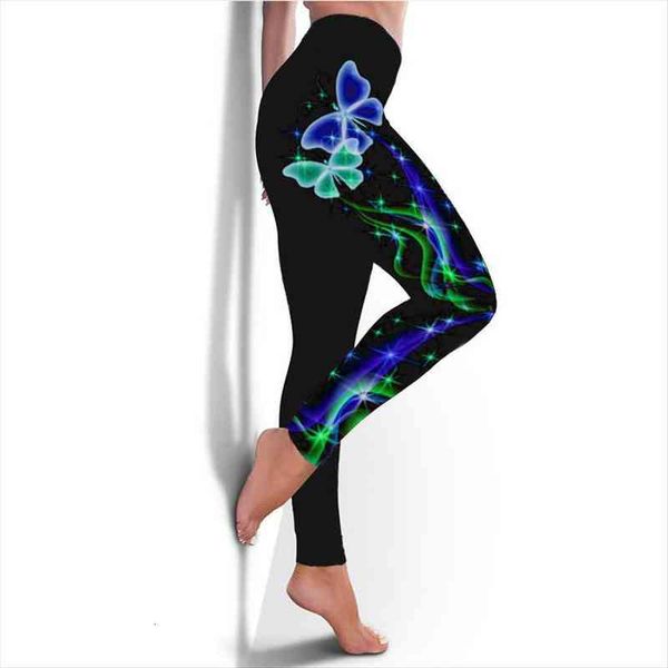 

plus size high waist womens legging flash butterfly y2k sports workout ankle length pants ladies fashion fitness leggins, Black